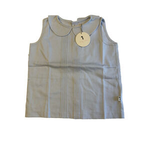 Lacey Lane Girls Size 5 Blue Sleeveless Top Peter Pan Collar Button Back